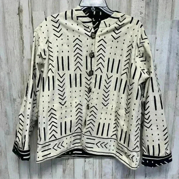 I.T.F. India Black Cream Aztec Print Cotton Reversible Jacket - Women's S/M - Picture 6 of 11